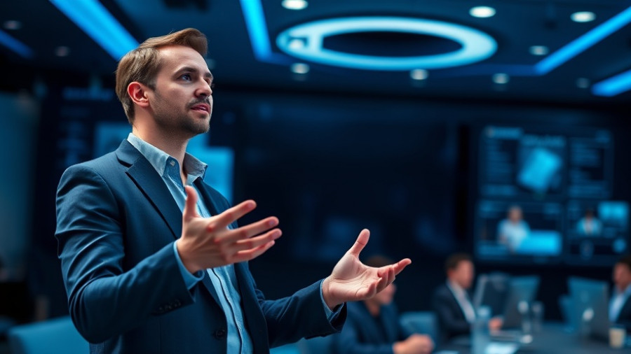 AI business strategies 2023 presentation featuring a confident speaker.