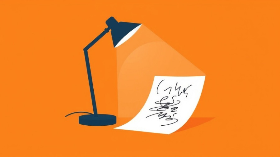 Illustration of a lamp illuminating paper, AI news summary concept, minimalist.