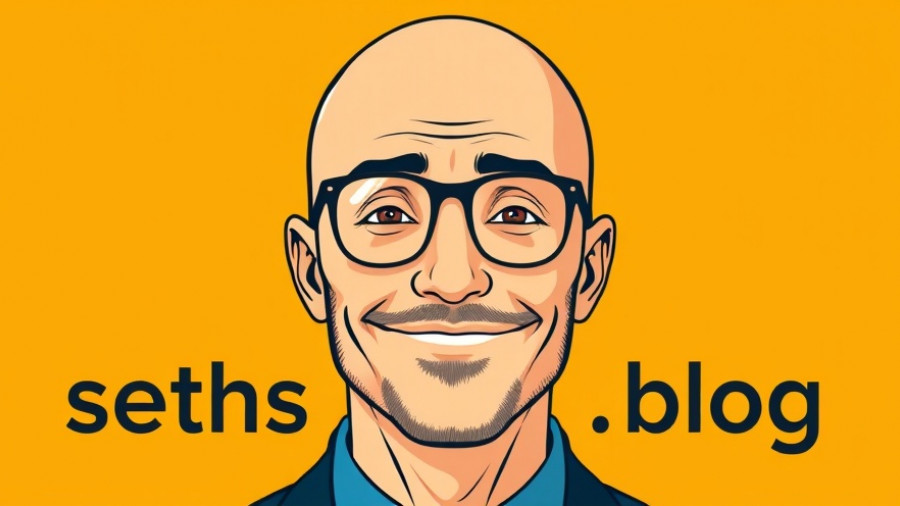 Illustration of a man with glasses accompanied by 'seths.blog'.