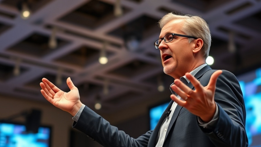 Entrepreneur speaking about AI at a tech conference