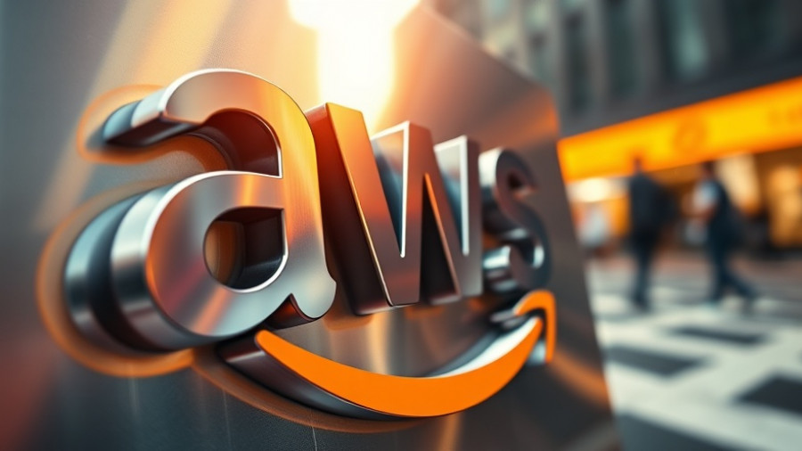 Close-up image of AWS logo reflecting light, metallic finish.