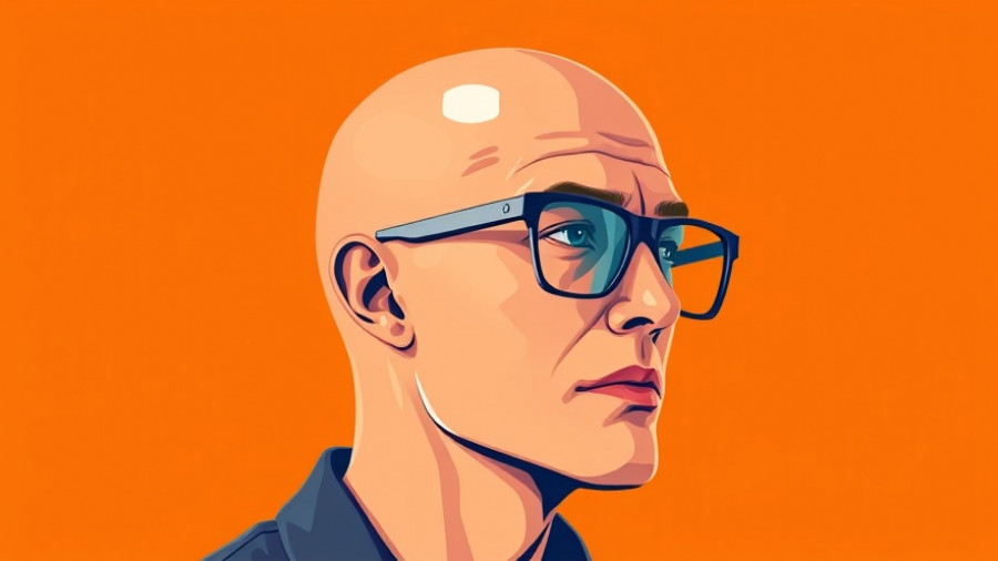 Stylized portrait of man symbolizing self-compassion in business against an orange background.