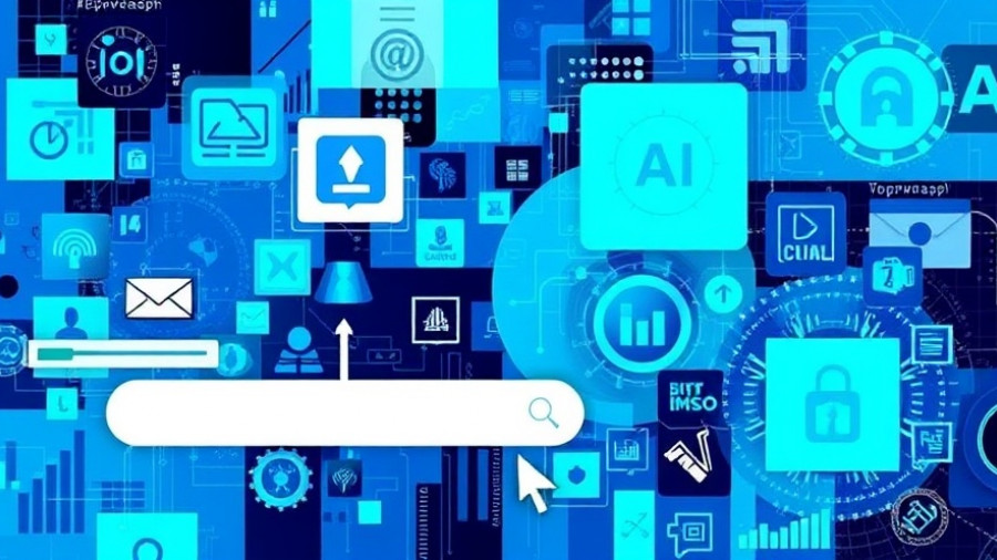 Abstract AI design with icons and search elements, showcasing AI automation for entrepreneurs.