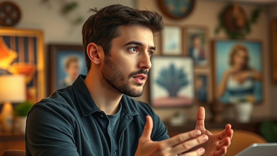 Young man discussing ethical use of AI with engaged expression.