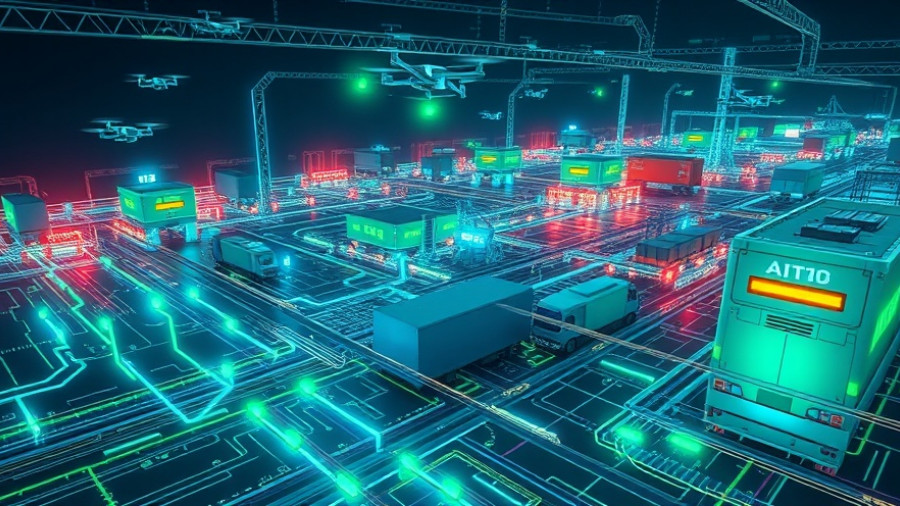 AI automation for entrepreneurs: futuristic logistics network visualization in green and blue.
