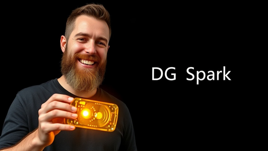 AI computing device with DGX Spark, man smiling, glowing effect.