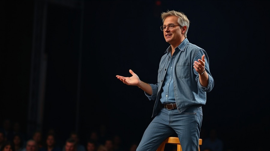 AI for entrepreneurs: confident speaker discusses technology on stage.