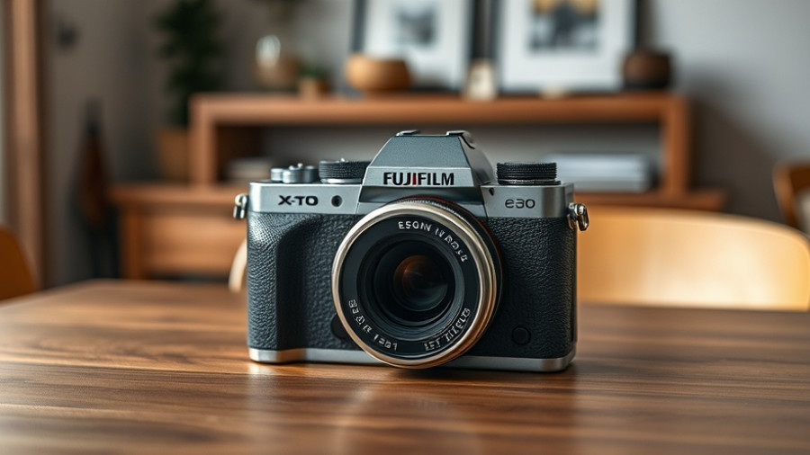 Fujifilm X-T30 III camera on wooden table, showcasing its sleek design.