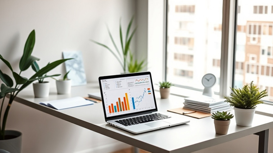 Modern workspace featuring laptop with Google Sheets time tracking charts
