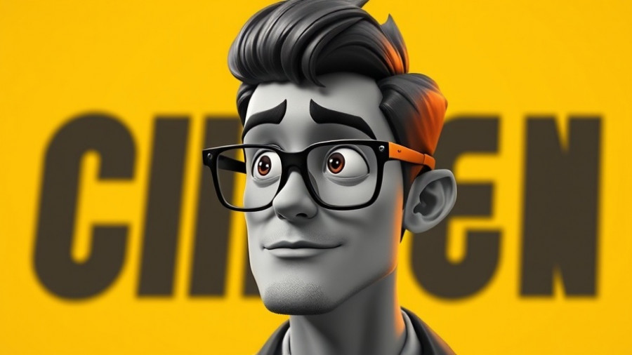 Animated man with glasses in futuristic branding design