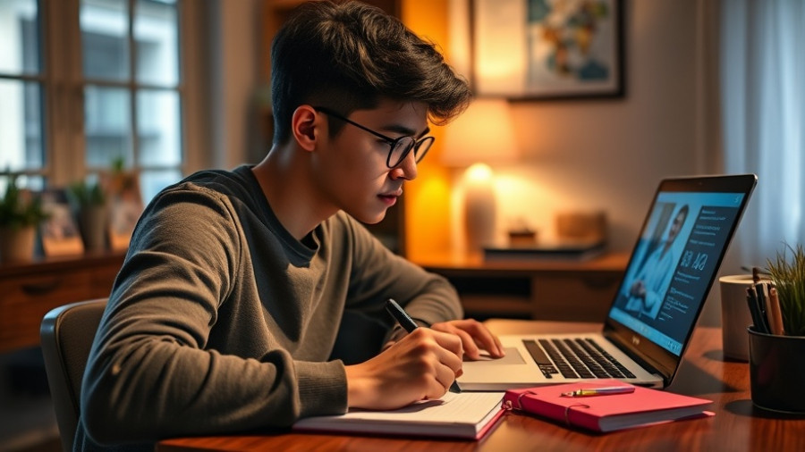 Young person learning AI for free online at home.