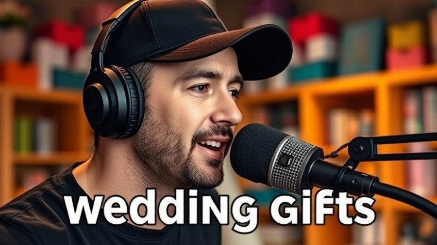 Man discussing wedding gift amounts in a podcast studio.