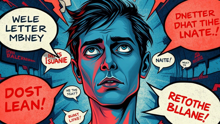 Surrealistic face with speech bubbles in vibrant colors