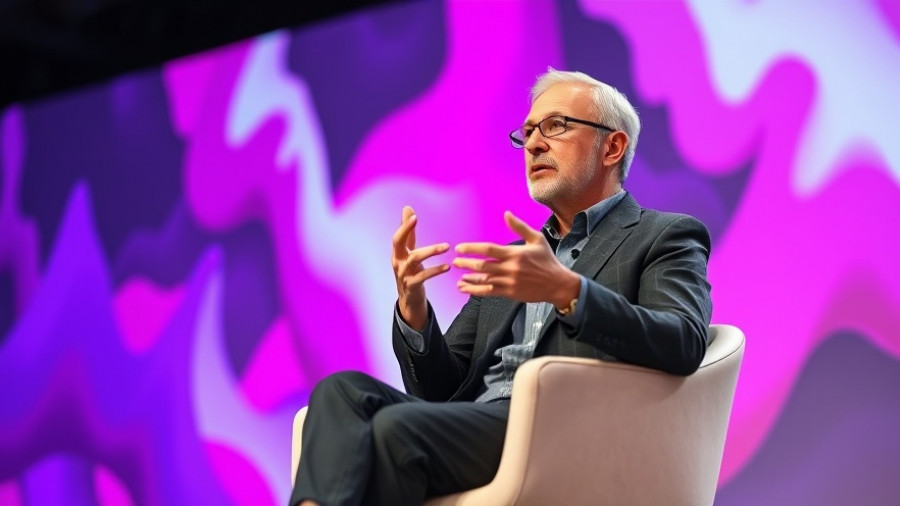 Business expert discussing AI impact at a conference.