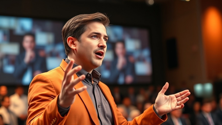 Speaker discussing overcoming the checkbox mindset at seths.blog presentation.