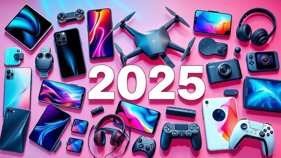 Collage of top tech gadgets 2025, featuring phones, headphones, drones.