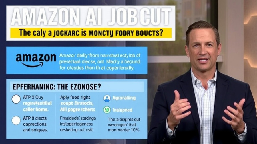 AI job cuts Amazon impact on economy: Informative graphic with presenter.