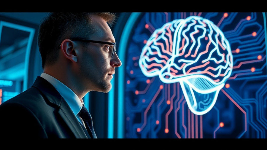 Businessman observing digital AI brain, symbolizing the latest AI news 2025.