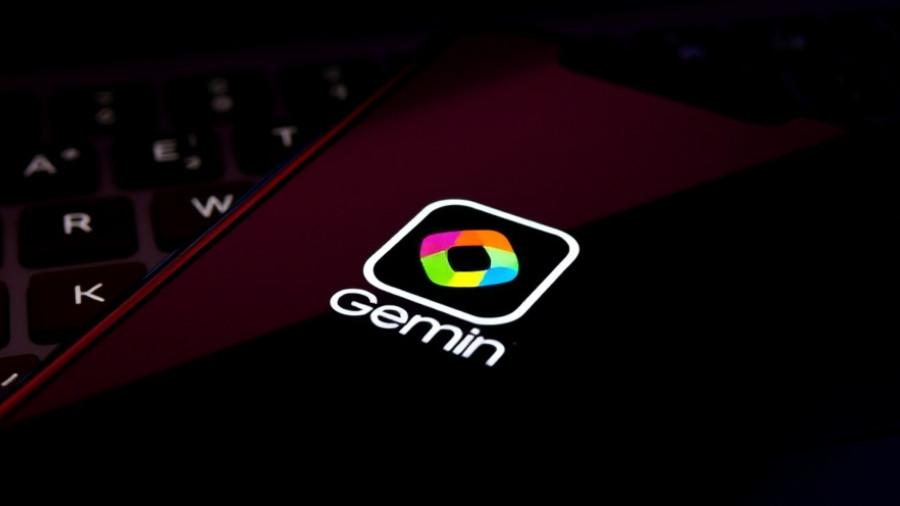 Smartphone displaying Gemini app logo, keyboard in background. Free Gemini access in India.