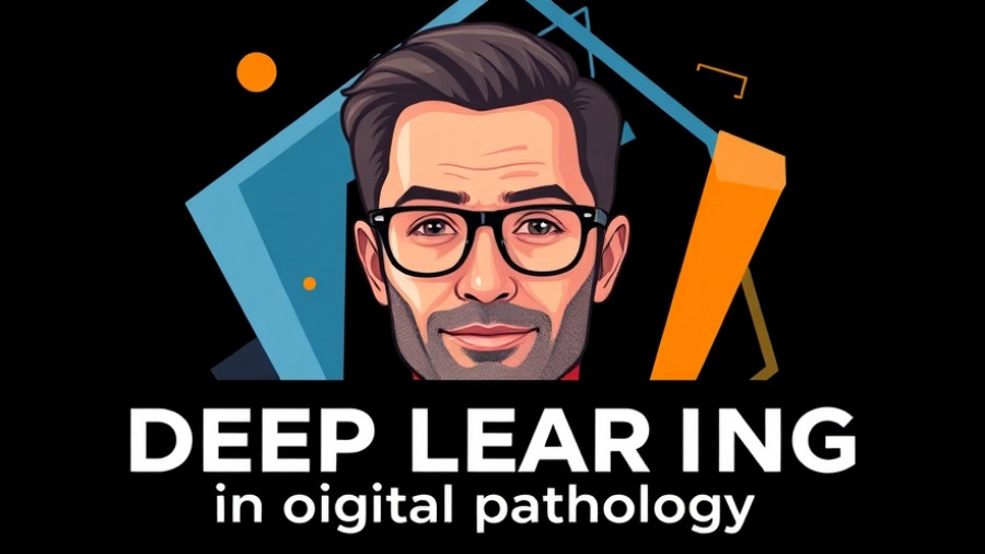Deep Learning in Digital Pathology discussed with a modern graphic and portrait.