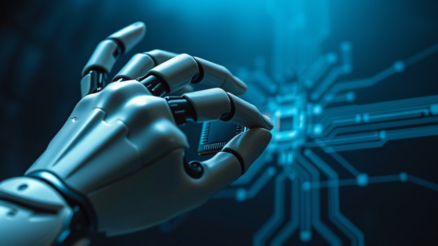 Latest AI news 2025: Robotic hand with AI chip.