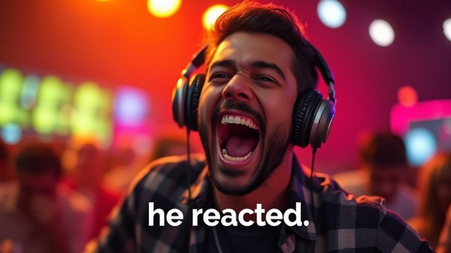 Excited man reacting energetically to AI-generated viral videos.