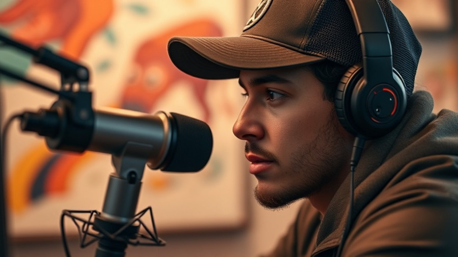 AI for entrepreneurs podcast setup with microphone and art in background.