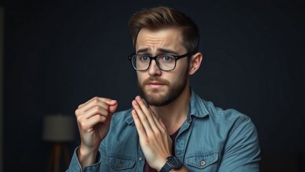 AI music copyright concerns: worried man with praying gesture
