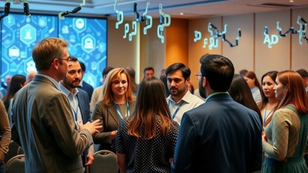 Professionals networking at First-Ever Freedom with AI Retreat, conference setting.