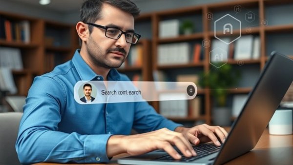 Man using AI-powered search in Snapchat on keyboard.