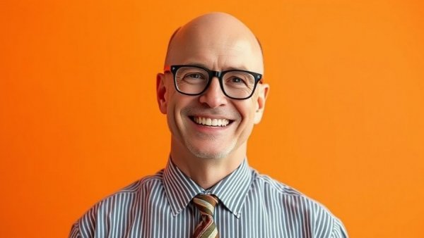 Smiling man in striped shirt, embracing future opportunities concept.