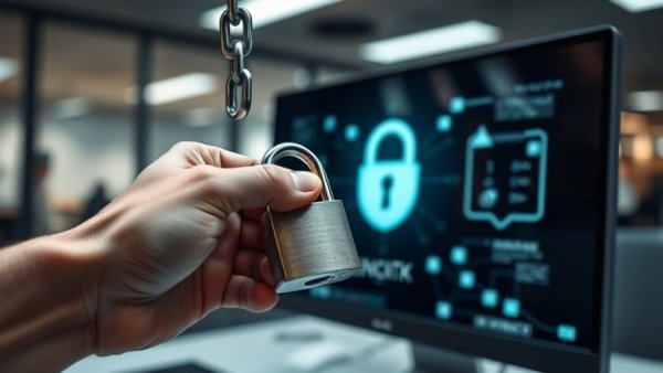 Chain and padlock securing computer, AI accelerating ransomware attacks.