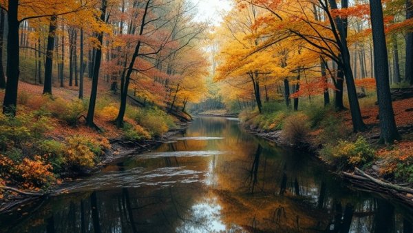 Peaceful Pine Creek Gorge stream with autumn foliage.