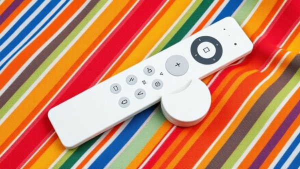 Gemini for TV rollout: White remote and device on stripes.