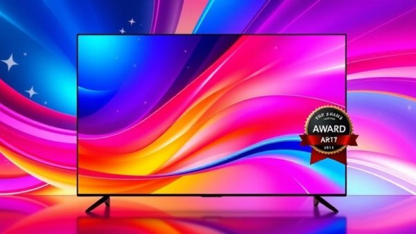 Sony QD-OLED 77 inch Bravia XR A95L TV with award, colorful background.