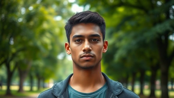 Young man in park with green background, .io domain benefits