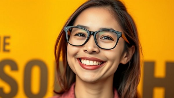 Colorful portrait of a person with glasses against yellow background.