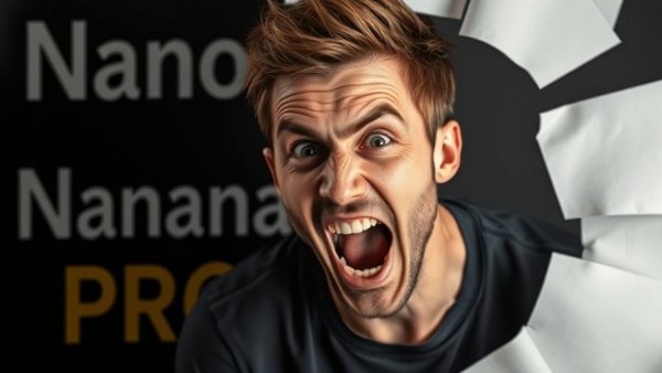 Dynamic male breaking through paper with excitement for 'Nano Banana PRO'.