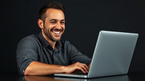 Smiling man using a laptop, AI Tools for Solopreneurs 2026.