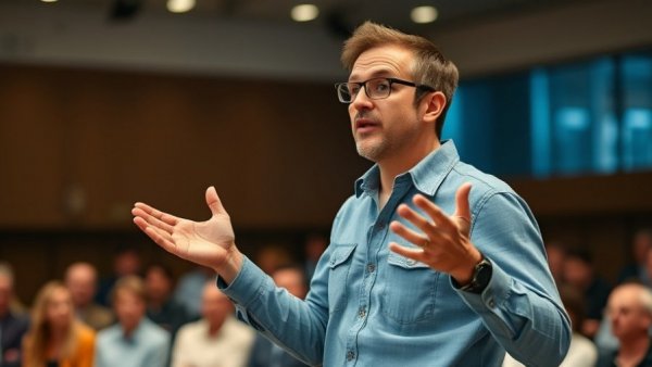 Speaker discussing how to use AI in business growth on stage.