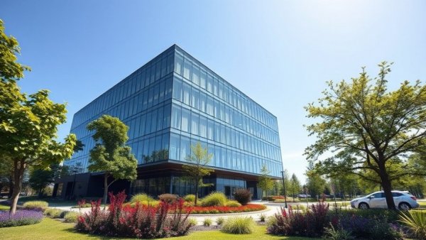 Modern corporate building reflecting sky, AI automation for entrepreneurs setup.