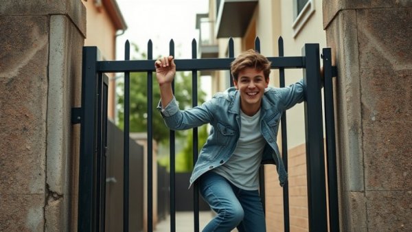 Young person humorously climbing a gate with no work experience text.
