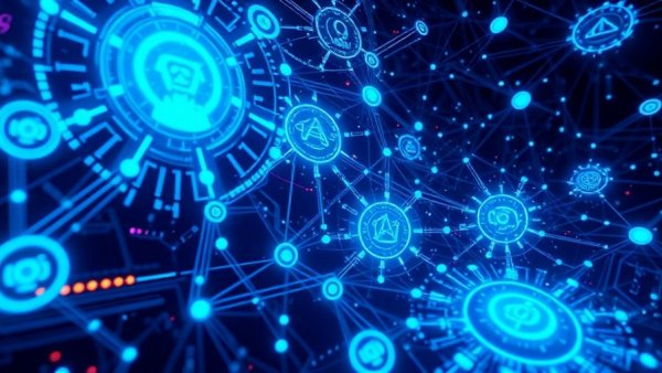 Digital network showcasing AI automation for entrepreneurs in neon blue tones.