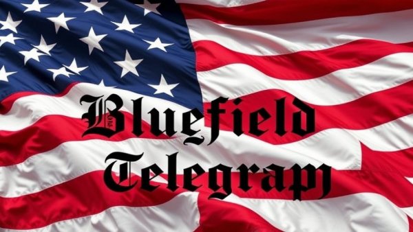 American flag with 'Bluefield Daily Telegraph' text in bold serif.