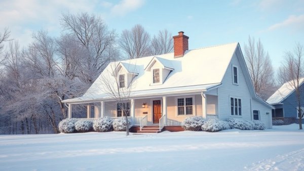 Charming house in snowy landscape, winterize your home tips.