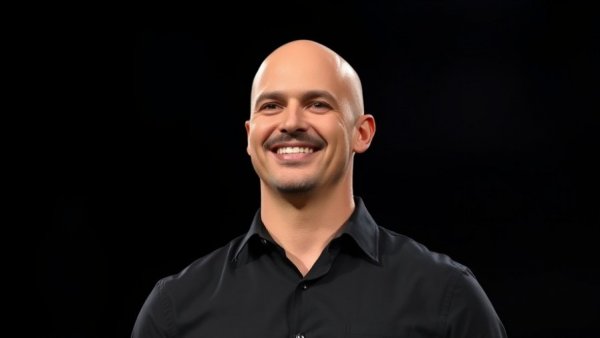 Confident entrepreneur in black shirt on stage, related to AI automation for entrepreneurs.