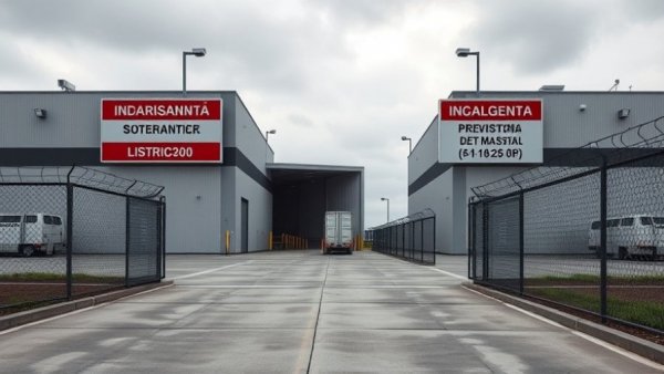 China seafood inspection facility entrance with signs and fences.