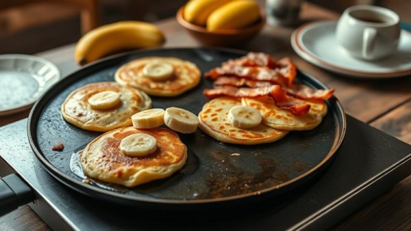 Central Florida foodie towns breakfast scene with pancakes and bacon.