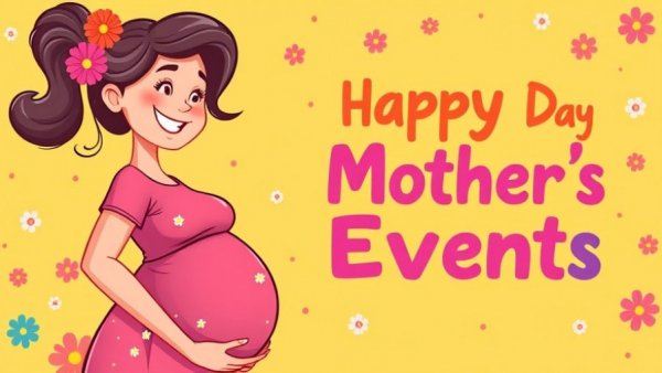 Colorful Mother's Day events illustration with floral accents.