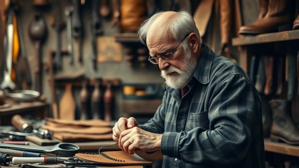Local leather repair Orlando workshop with craftsman working.